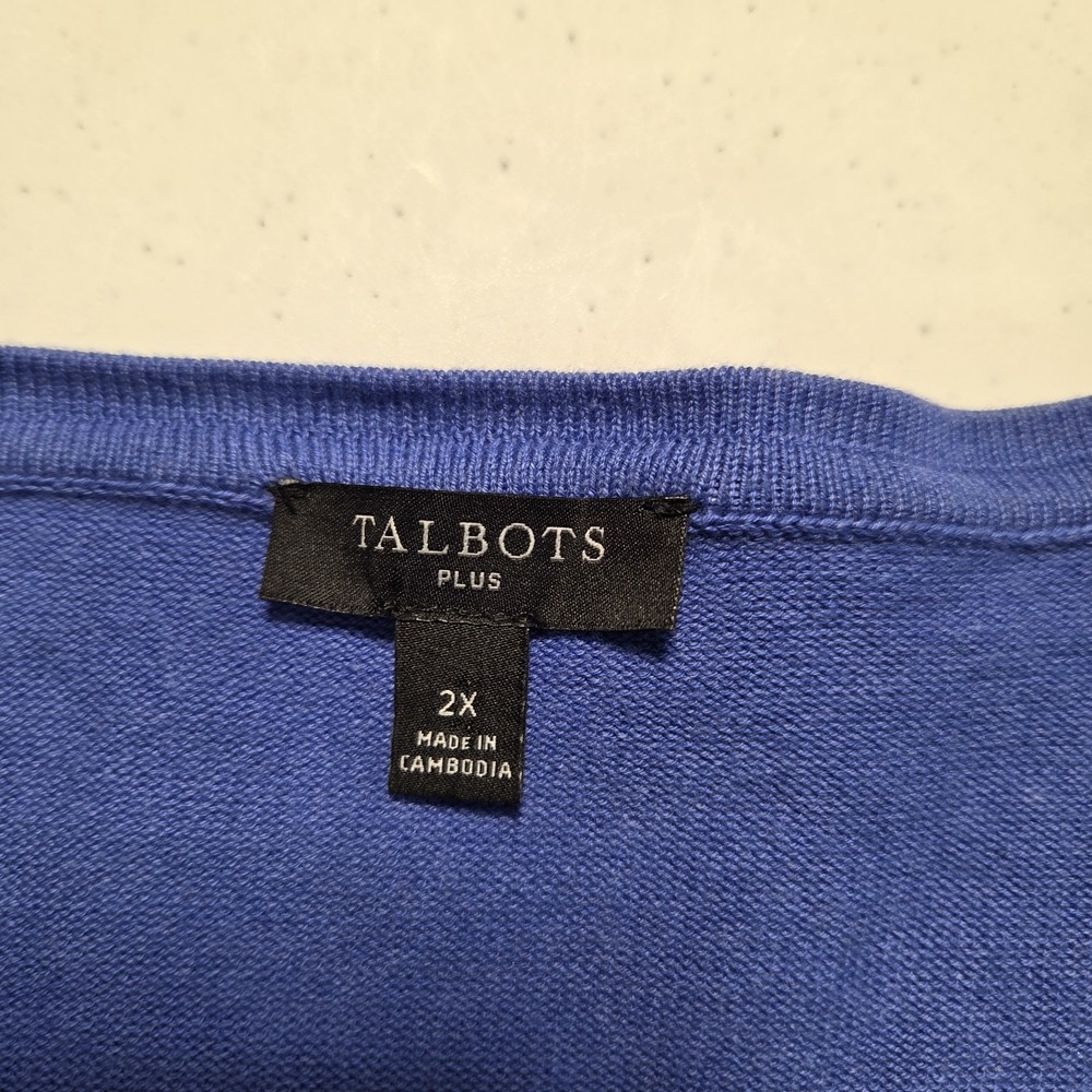 Talbots Women's Blue Knit Button Front Cardigan Cotton Blend 2X Sweater - Picture 5 of 6